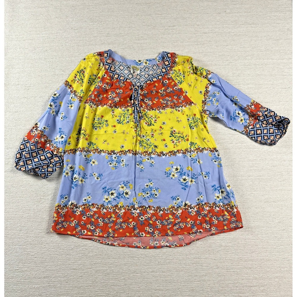 Fig and Flower Boho Patchwork Floral Peasant Blouse Festival Cottagecore XL